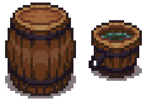 Examples of object lighting via a barrel and a bucket